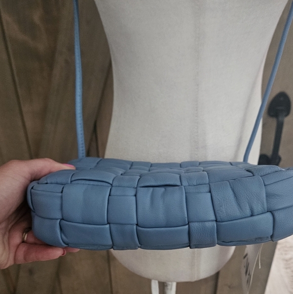 ZARA 100% Sheep Leather Quilted Crossbody Purse In Blue. NWT - Picture 15 of 16